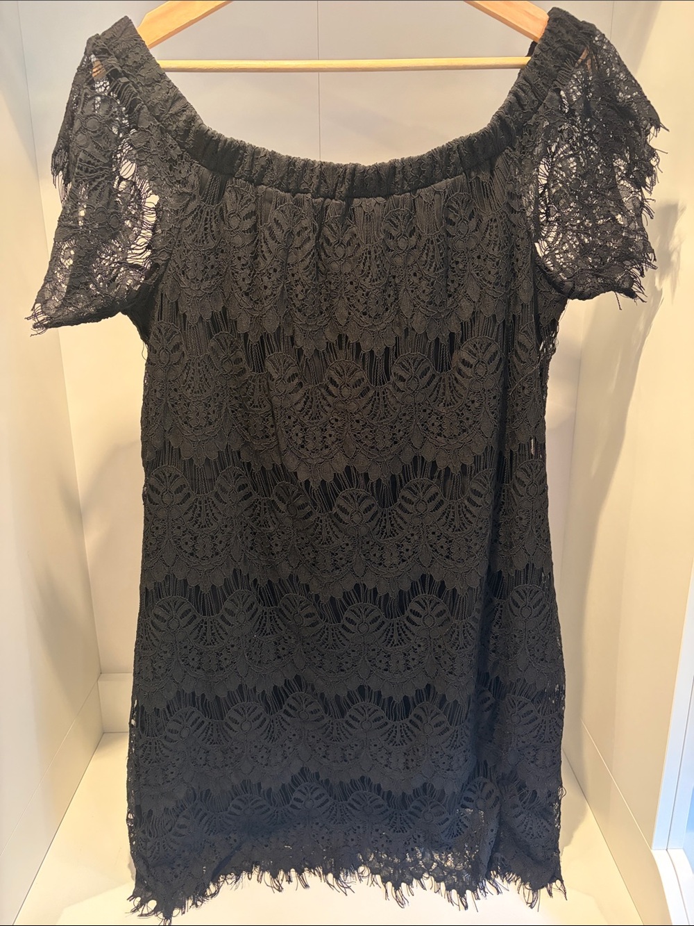 City Chic Black Lace Off-Shoulder Shift Dress